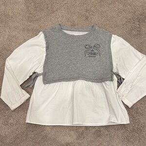 Zara Gray and White Layered Kids Sweater